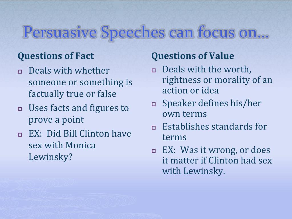 what is the persuasive speech of value