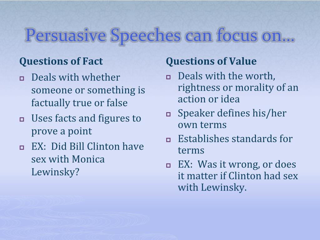 what is a persuasive speech's proposition