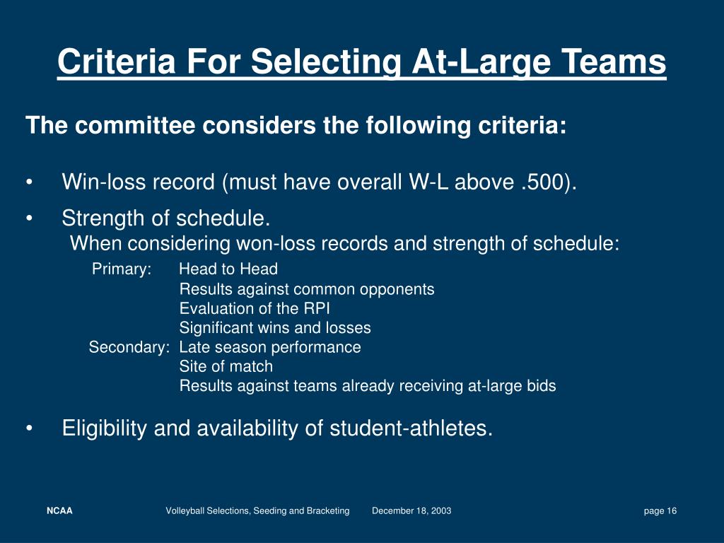 PPT NCAA Division I Women’s Volleyball Selections, Seeding and