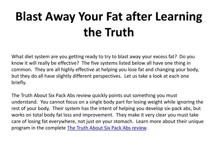 blast away your fat after learning the truth n.