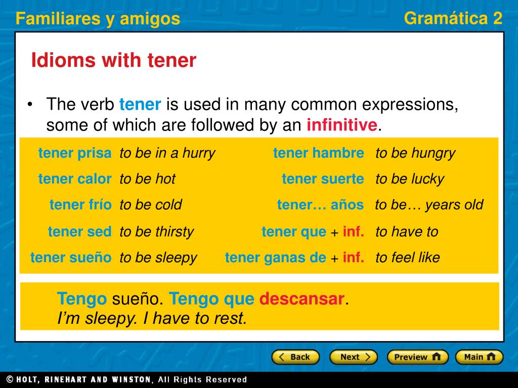 PPT Repaso Idioms With Tener Verbs Followed By Infinitives 
