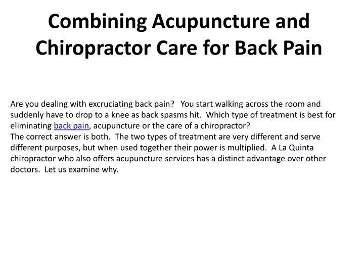 combining acupuncture and chiropractor care for back pain n.