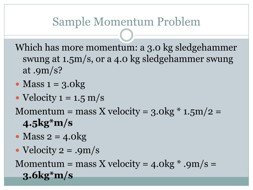 sample problem solving in momentum