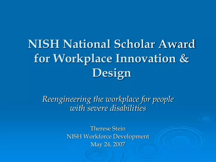 nish national scholar award for workplace innovation design n.