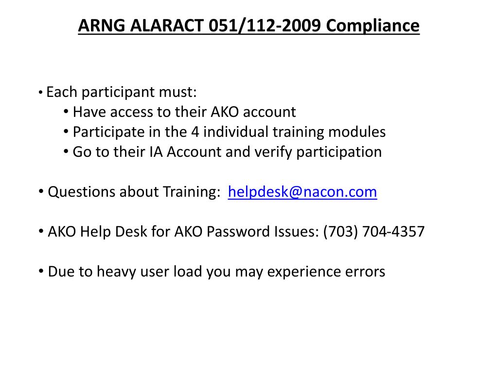 Ppt Arng Alaract 051 112 2009 Compliance Powerpoint Presentation