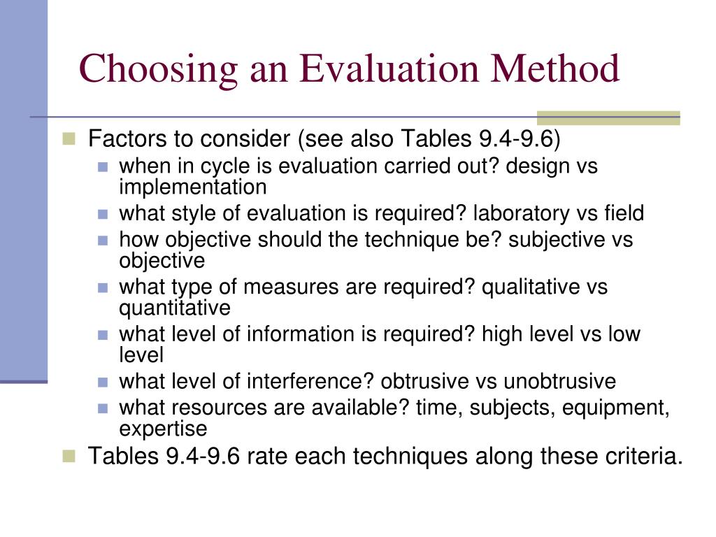 presentation as an evaluation method
