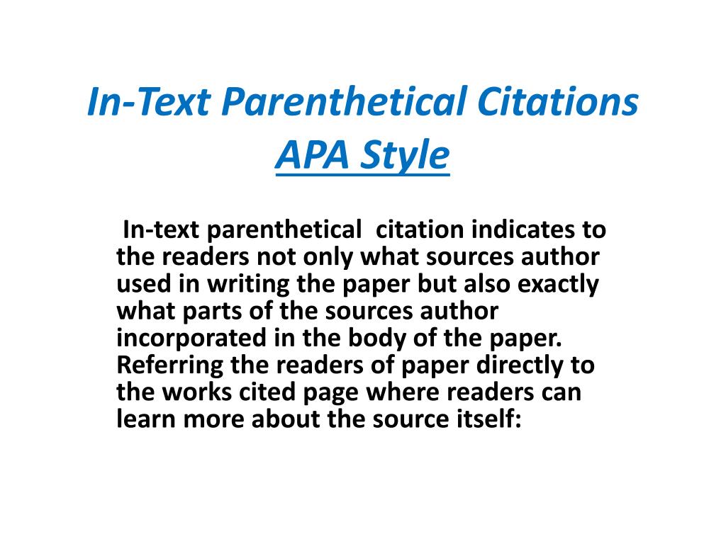 Ppt In Text Parenthetical Citations Apa Style Powerpoint Presentation Id