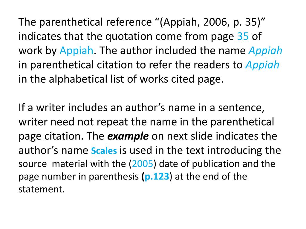 PPT InText Parenthetical Citations APA Style PowerPoint