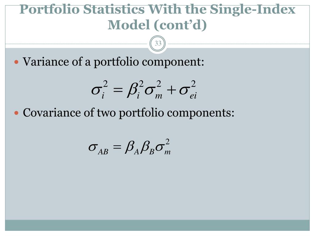 portfolio statistics with the single index model cont d.