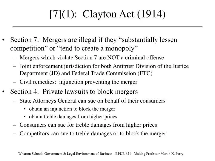 PPT - [7](1): Clayton Act (1914) PowerPoint Presentation, free download -  ID:469327