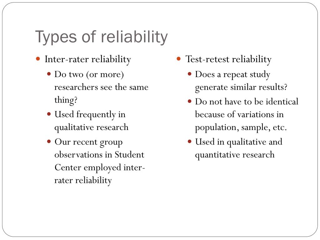 different types of reliability and validity