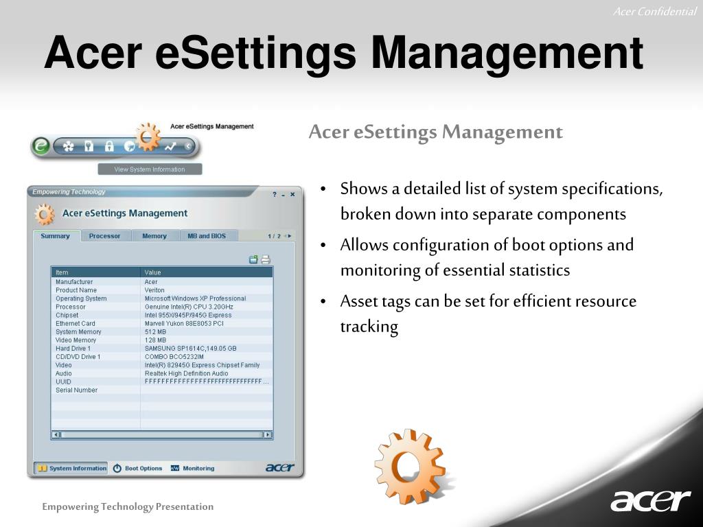 what is acer esettings management what is acer esettings management