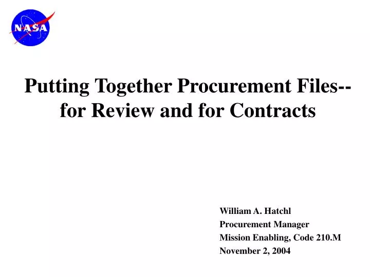 william a hatchl procurement manager mission enabling code 210 m november 2 2004 n.