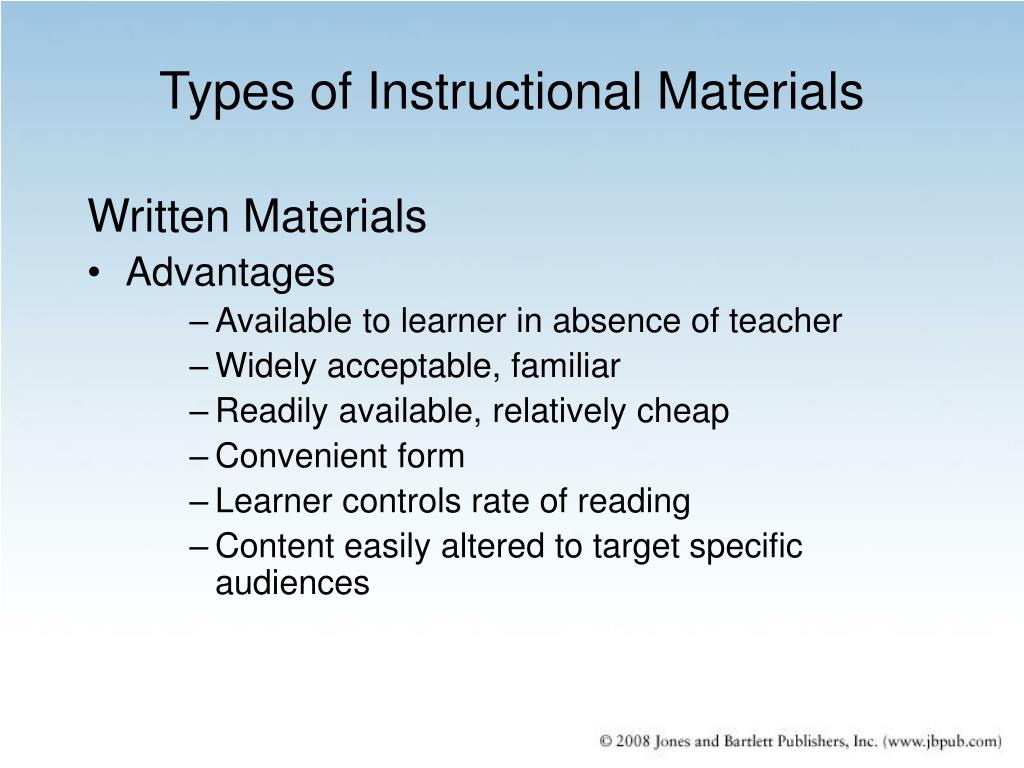 presentation of instructional materials
