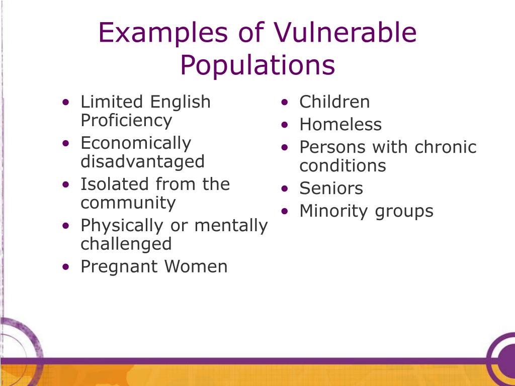 Examples Of Vulnerable Populations
