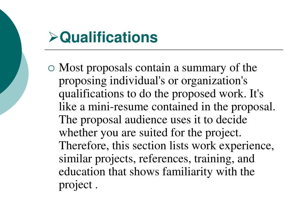 project proposal qualifications