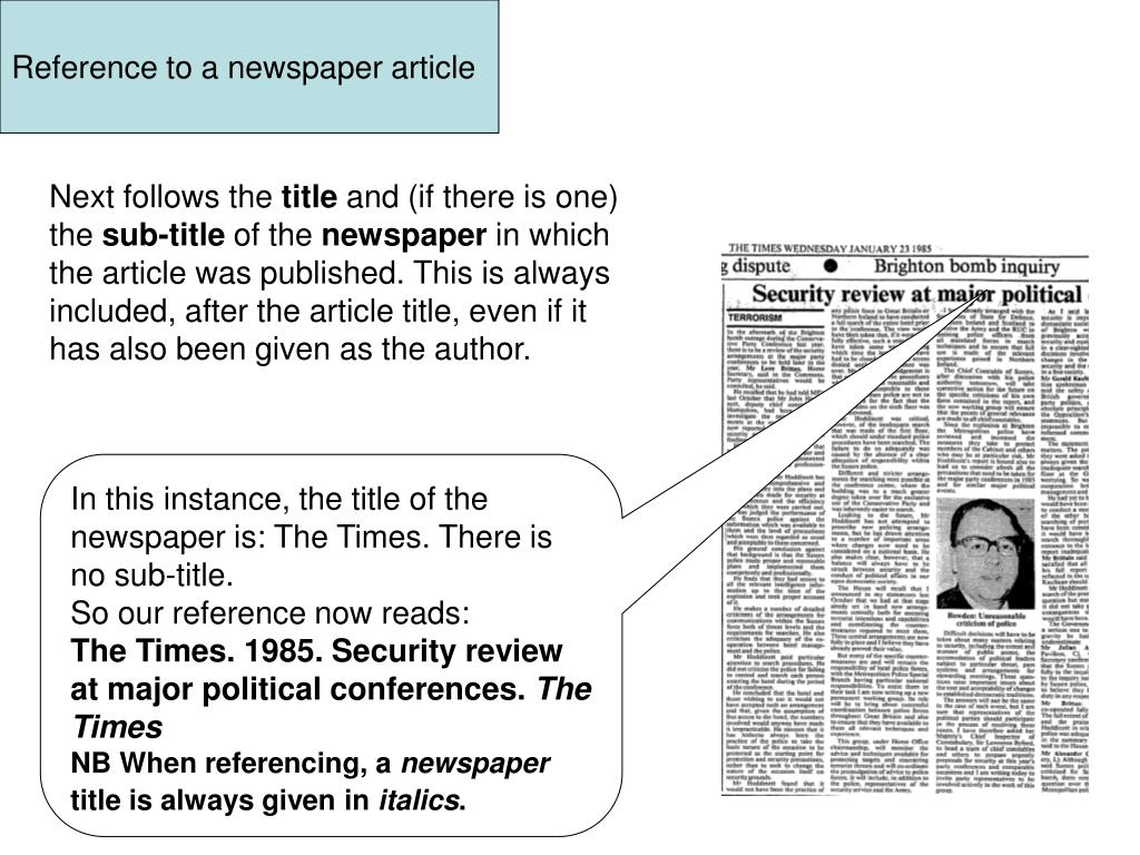 reference of newspaper article