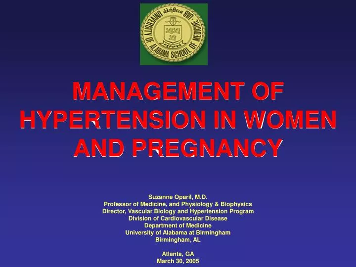 management of hypertension in women and pregnancy n.
