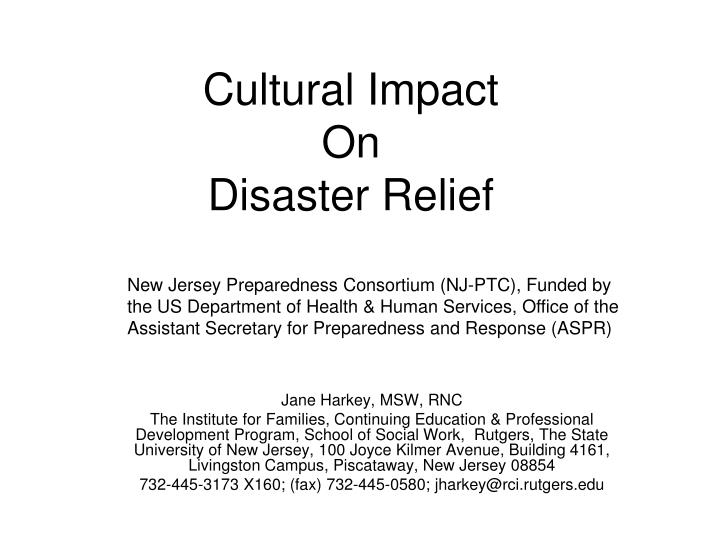 cultural impact on disaster relief n.