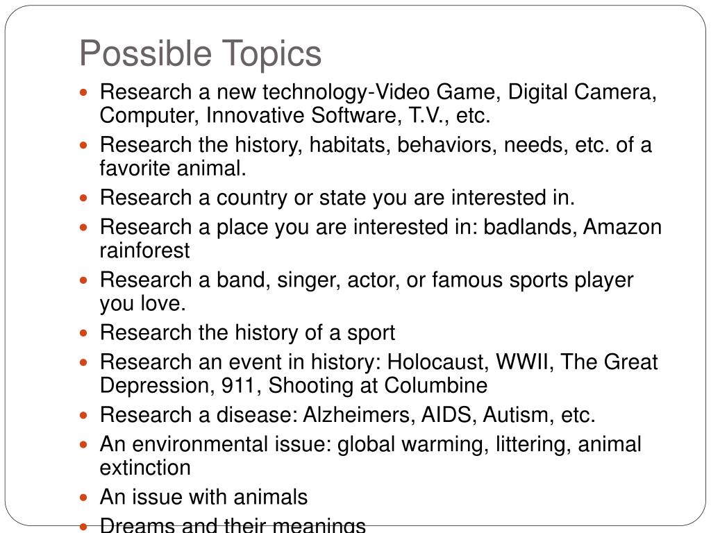 possible research topics 8th grade
