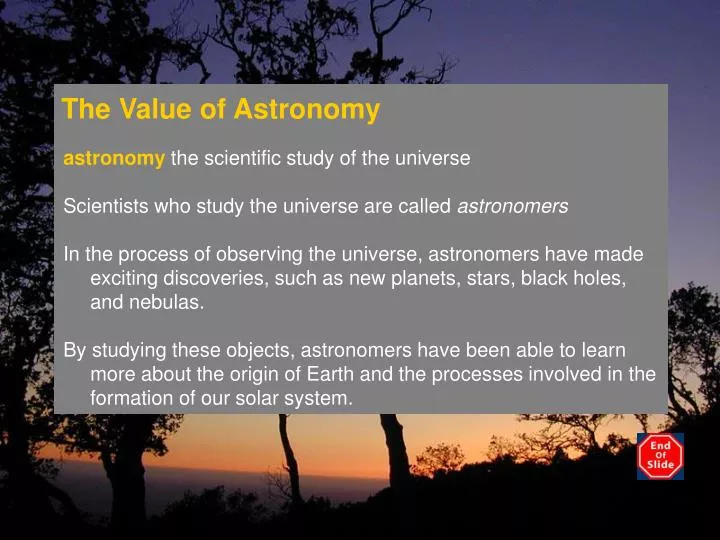 the value of astronomy n.