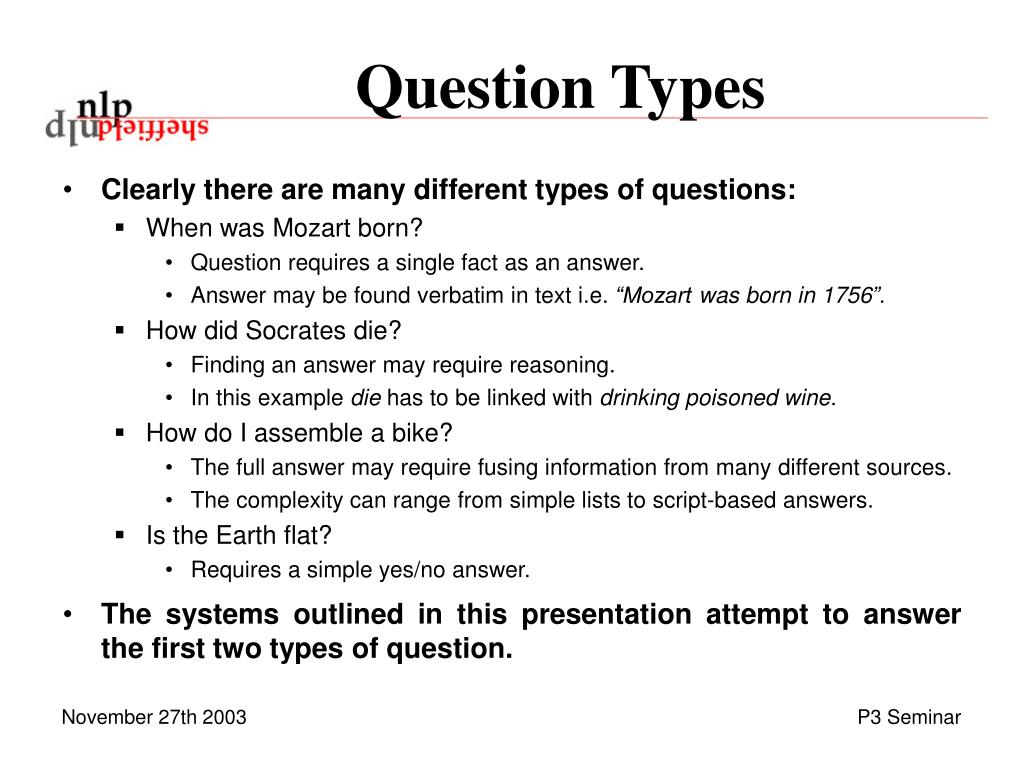 Question structure. Types of questions.