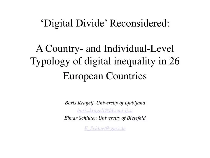 PPT ‘Digital Divide’ Reconsidered A Country and IndividualLevel
