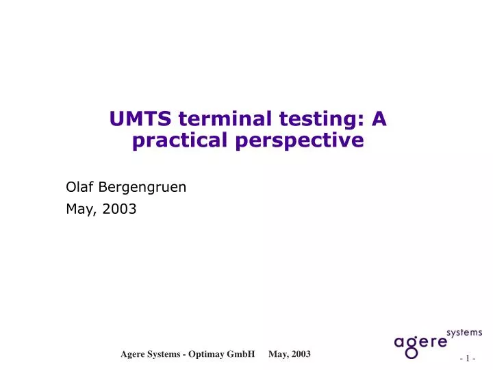 umts terminal testing a practical perspective n.