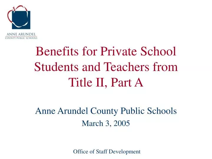benefits for private school students and teachers from title ii part a n.