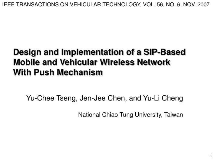 design and implementation of a sip based mobile and vehicular wireless network with push mechanism n.