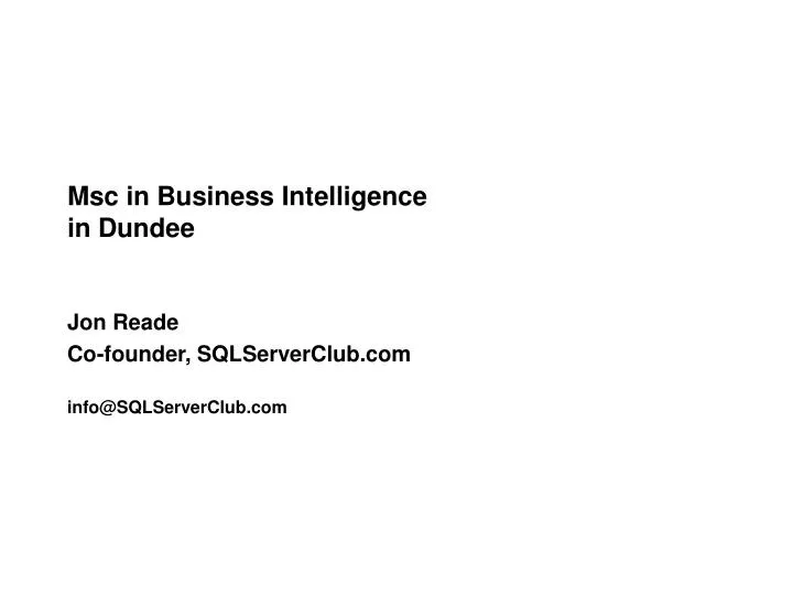 msc in business intelligence in dundee n.
