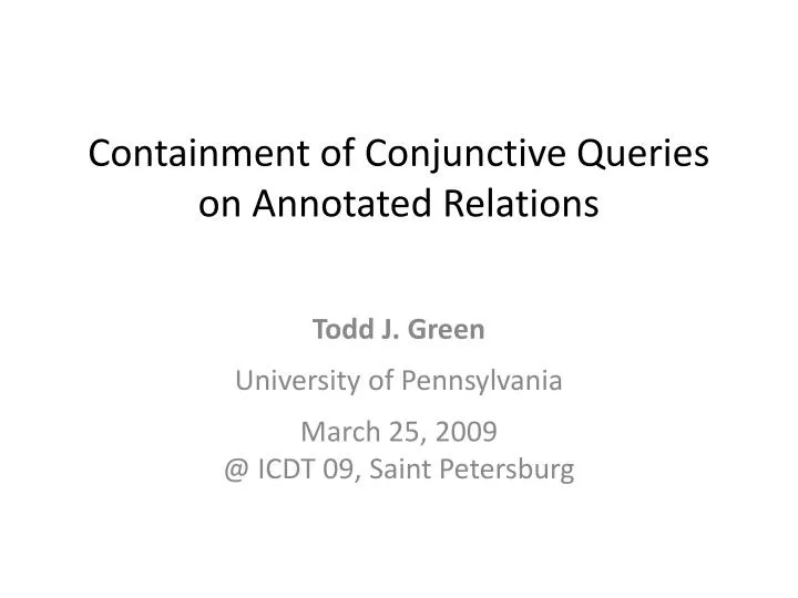 containment of conjunctive queries on annotated relations n.