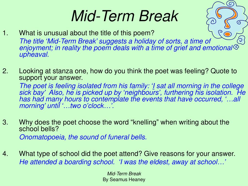 Mid term break poem
