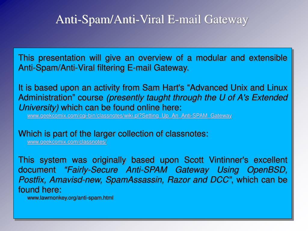 PPT - Anti-Spam/Anti-Viral E-mail Gateway PowerPoint Presentation, free  download - ID:51039