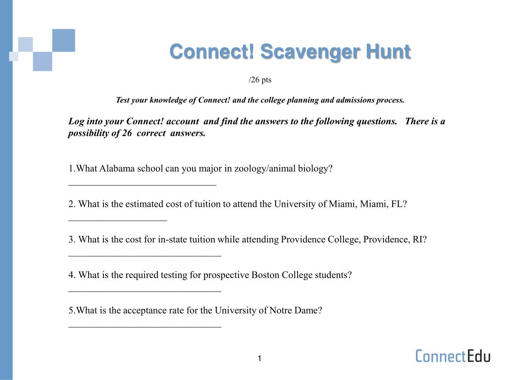 PPT - Connect! Scavenger Hunt PowerPoint Presentation, free Regarding University Of Miami Powerpoint Template