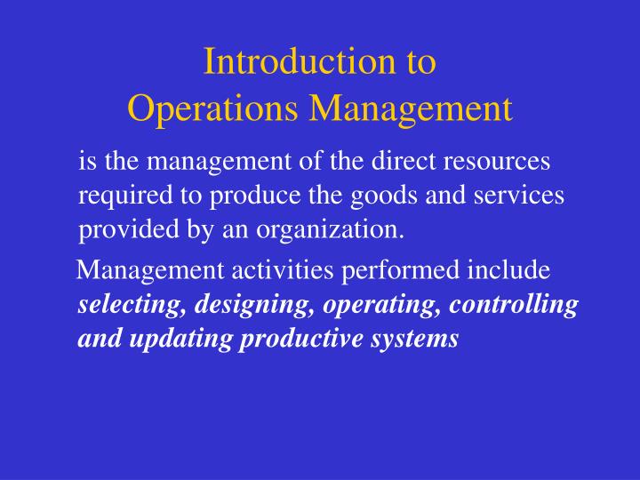 introduction to operations management n.