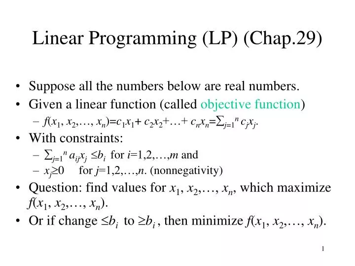 linear programming lp chap 29 n.