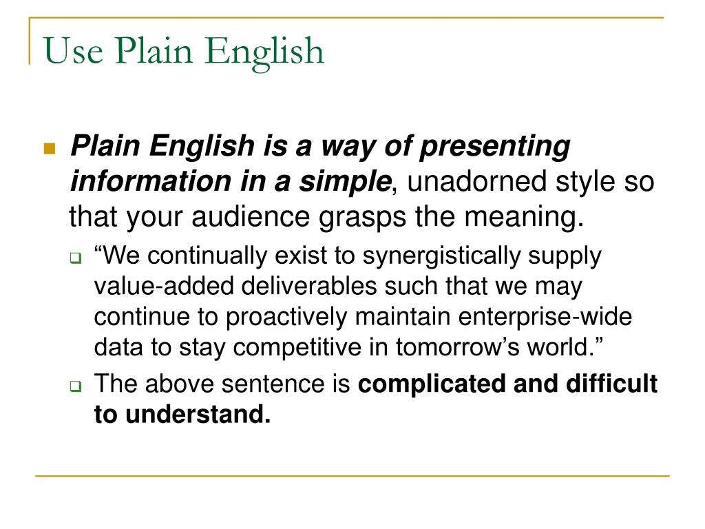 plain english presentation