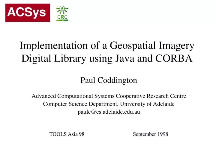 implementation of a geospatial imagery digital library using java and corba n.