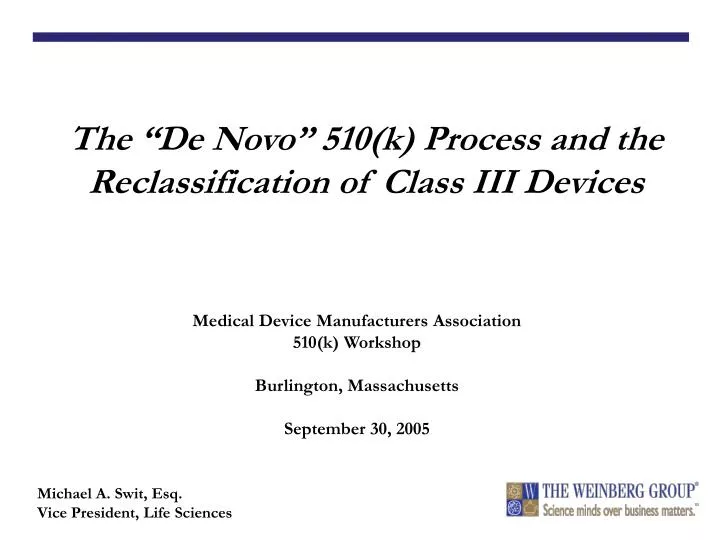the de novo 510 k process and the reclassification of class iii devices n.