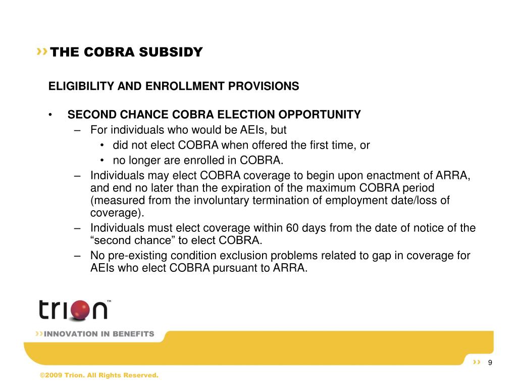 PPT THE COBRA SUBSIDY AND THE ARRA NEW INFORMATION AND TRION’S NEXT