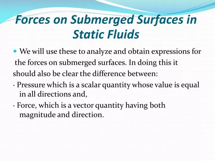 forces on submerged surfaces in static fluids n.
