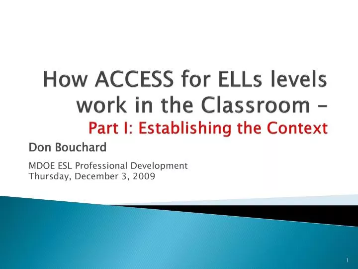 how access for ells levels work in the classroom part i establishing the context n.