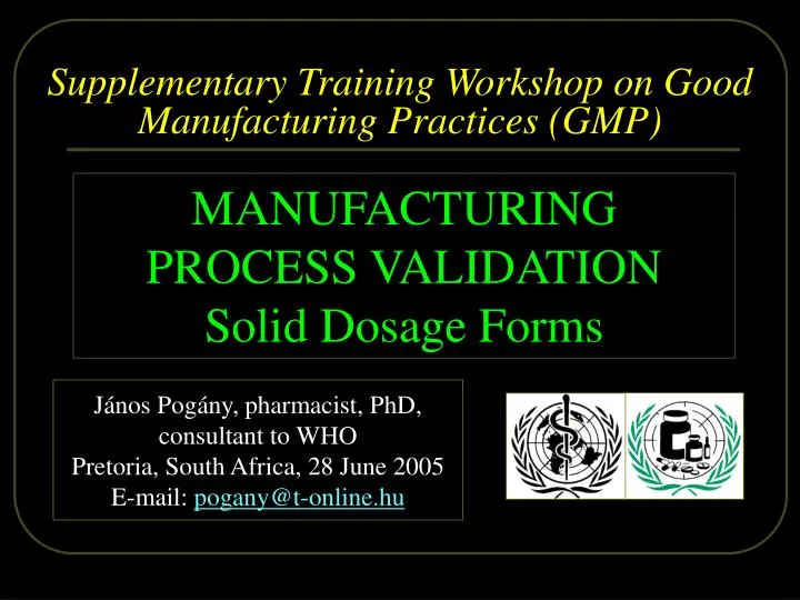 supplementary t raining workshop on good manufacturing practices gmp n.