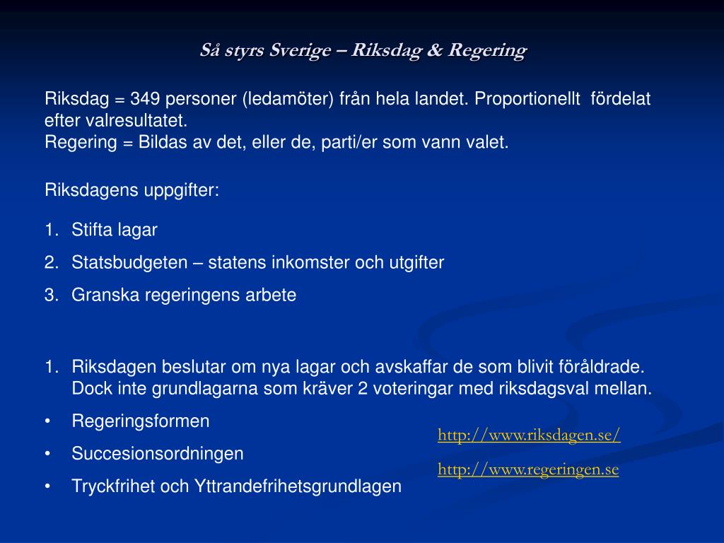PPT - Så styrs Sverige – Riksdag & Regering PowerPoint ...