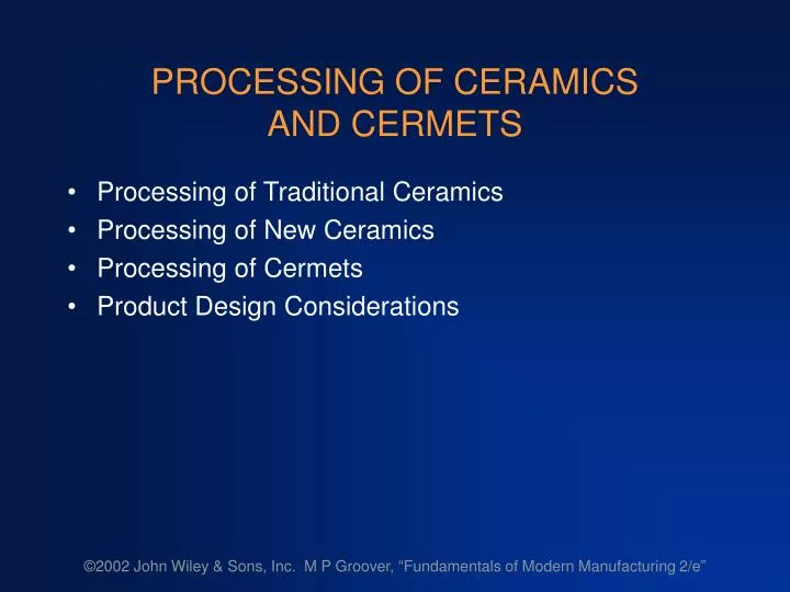 processing of ceramics and cermets n.