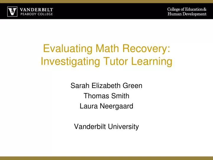 evaluating math recovery investigating tutor learning n.