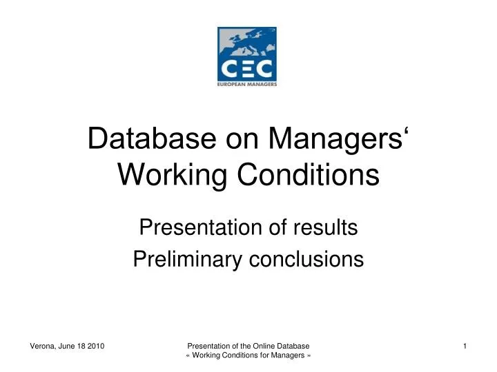 database on managers working conditions n.