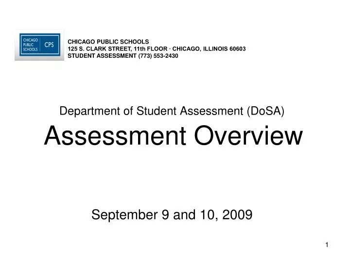 department of student assessment dosa assessment overview september 9 and 10 2009 n.