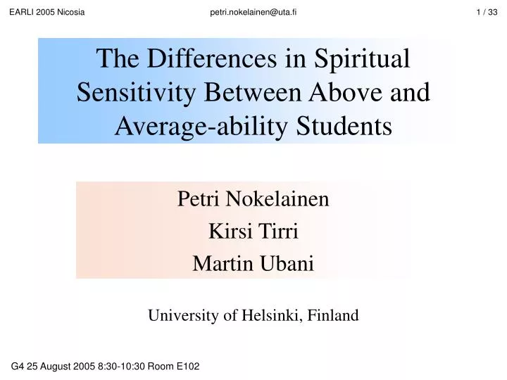 the differences in spiritual sensitivity between above and average ability students n.